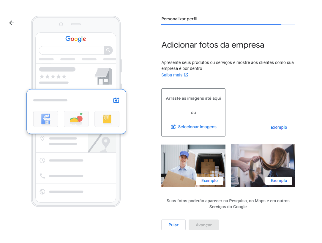 Tela para adicionar fotos da empresa